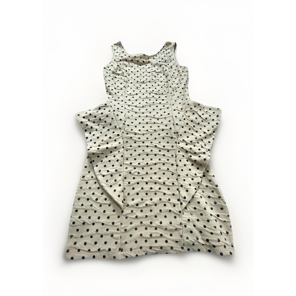 Sugar & Spice‎ Peplum Micro Mini Dress Womens Medium Beige Polka Dot Sleeveless